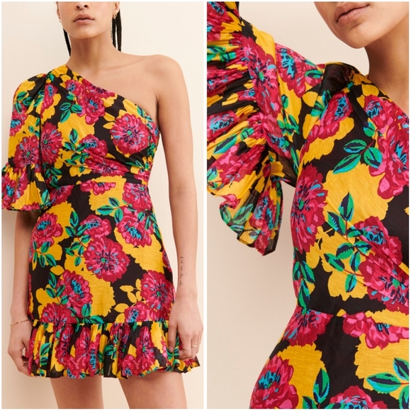 La Maison Talulah Barcelona Bloom Floral One Sleeve Mini Dress Silk Blen… - Picture 2 of 12